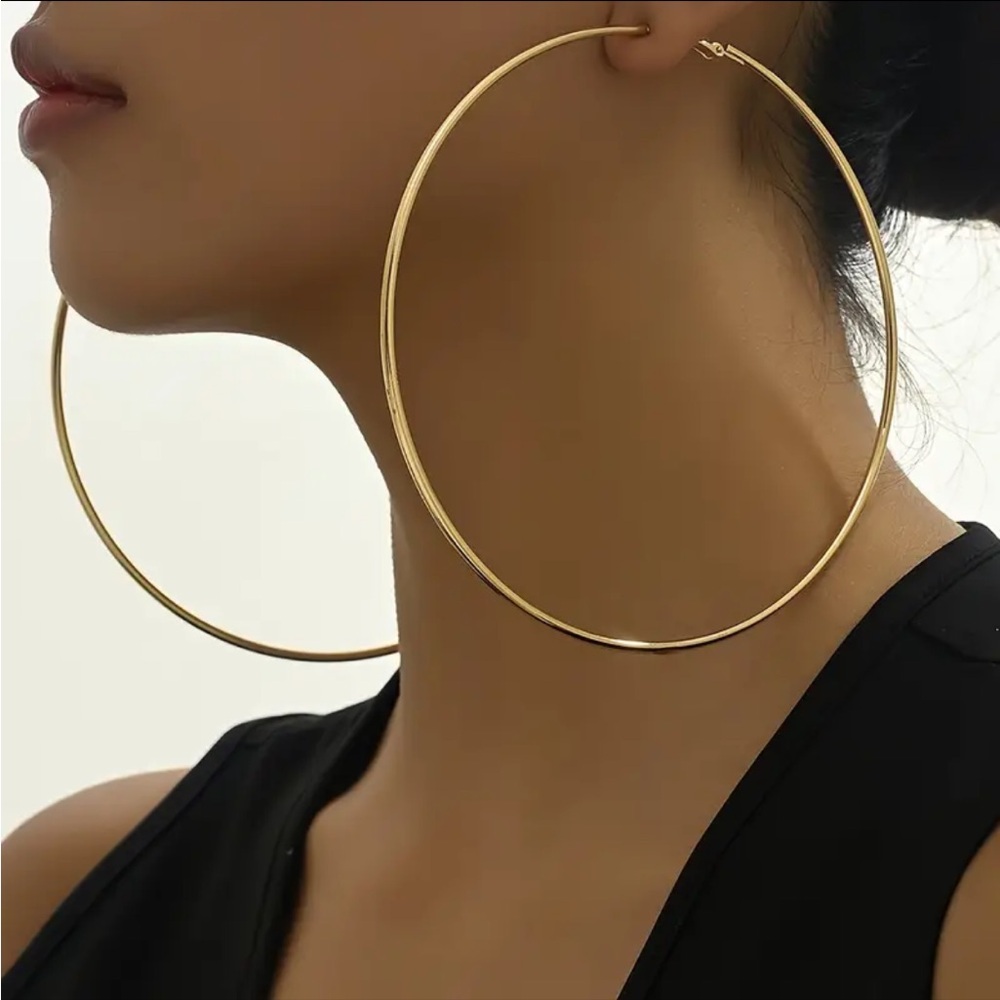 Gold hoop earrings, 10cm diameter, 2.5cm thick, hypoallergenic,tarnish resistant